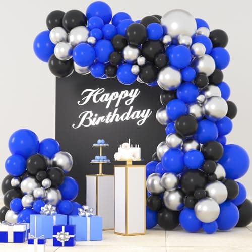 Blue Black Silver Balloon Garland Arch Kit Royal Blue and Black Balloon Silver Balloons for Boy 21th 30th 40th Birthday Retirement Graduation Prom Video Gaming Party Decorations