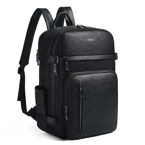 tiamyi Travel Backpack for Women and Men Fits 170 Laptop Stylish LayFlat Carryon Vegan Leather Backpack with Luggage Strap for Travel and Daily Use