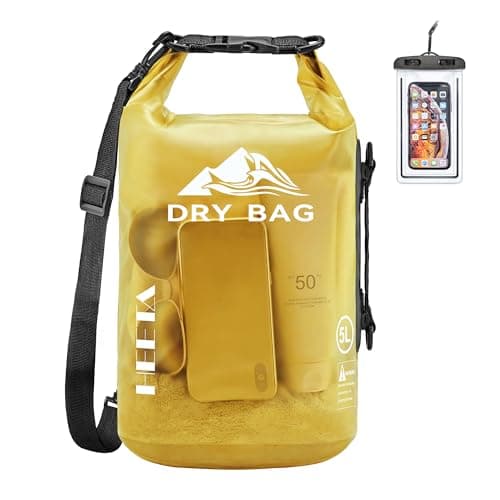 HEETA Dry Bag Waterproof for Women Men, Roll Top Lightweight Dry Storage Bag Backpack with Phone Case for Travel Swimming Boating Kayaking Paddle Board Camping Beach Accessories (Yellow, 40L)