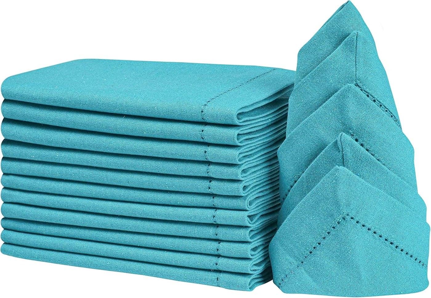 Cloth Dinner Napkin Cloth Napkin Set of 12 Hemstitch Cloth Napkin for Christmas Napkin Cloth Washable Cotton Dinner Napkins Fall Cloth Napkins Everyday Napkins Mitered Corner 18x18 Inch Teal