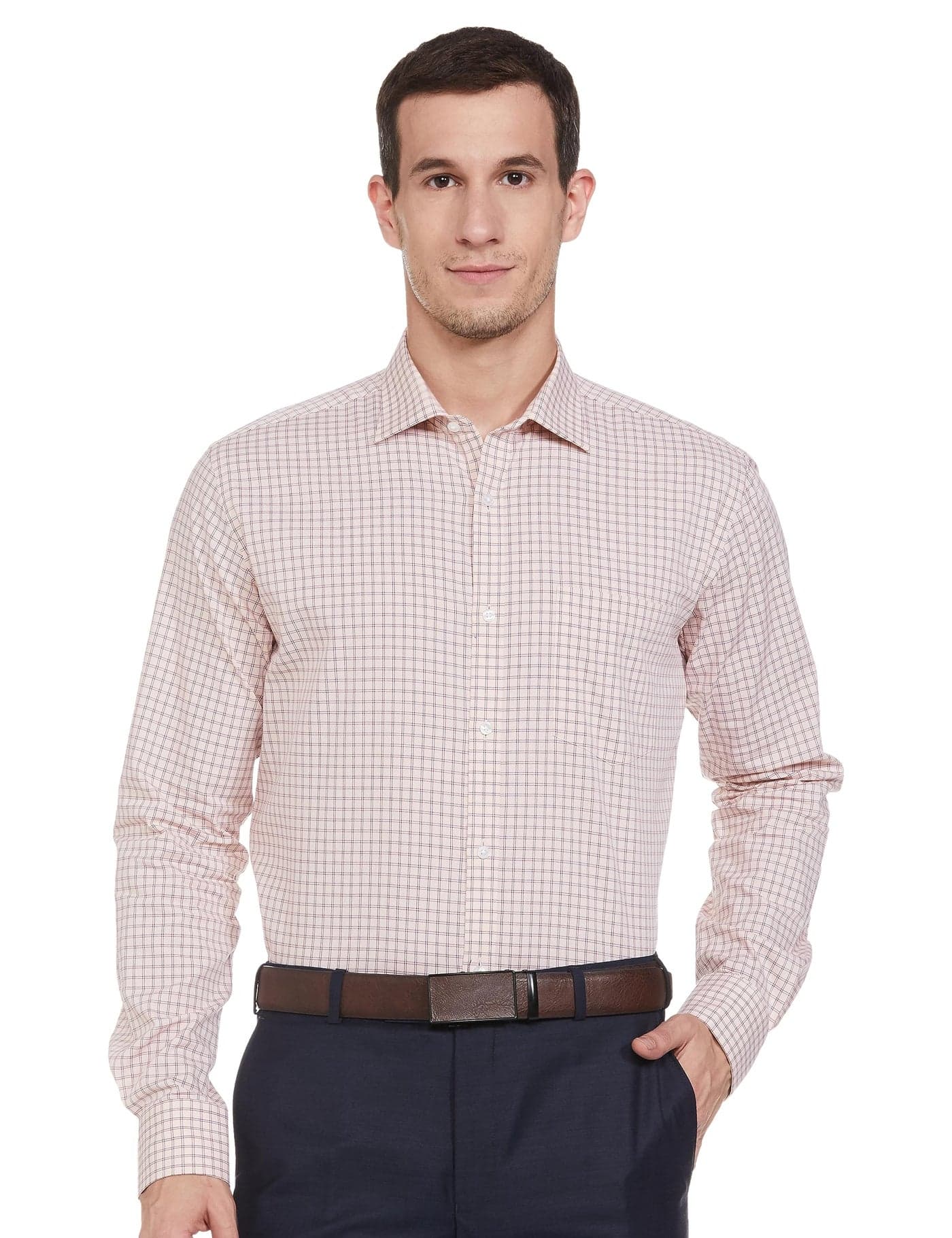 Park Avenue Men's Checks Slim Fit Shirt (PMSX17101-E4_Medium Orange