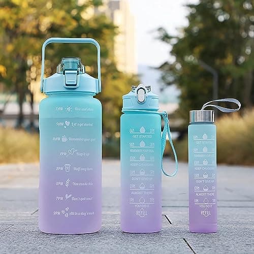 Jugte Motivational Water Bottle With Time & Capacity Marker Leakproof Unbreakable Water Bottle For Gym Office Set Of 3 Daily Tracking Time Marks (Green) - Plastic, 2 L