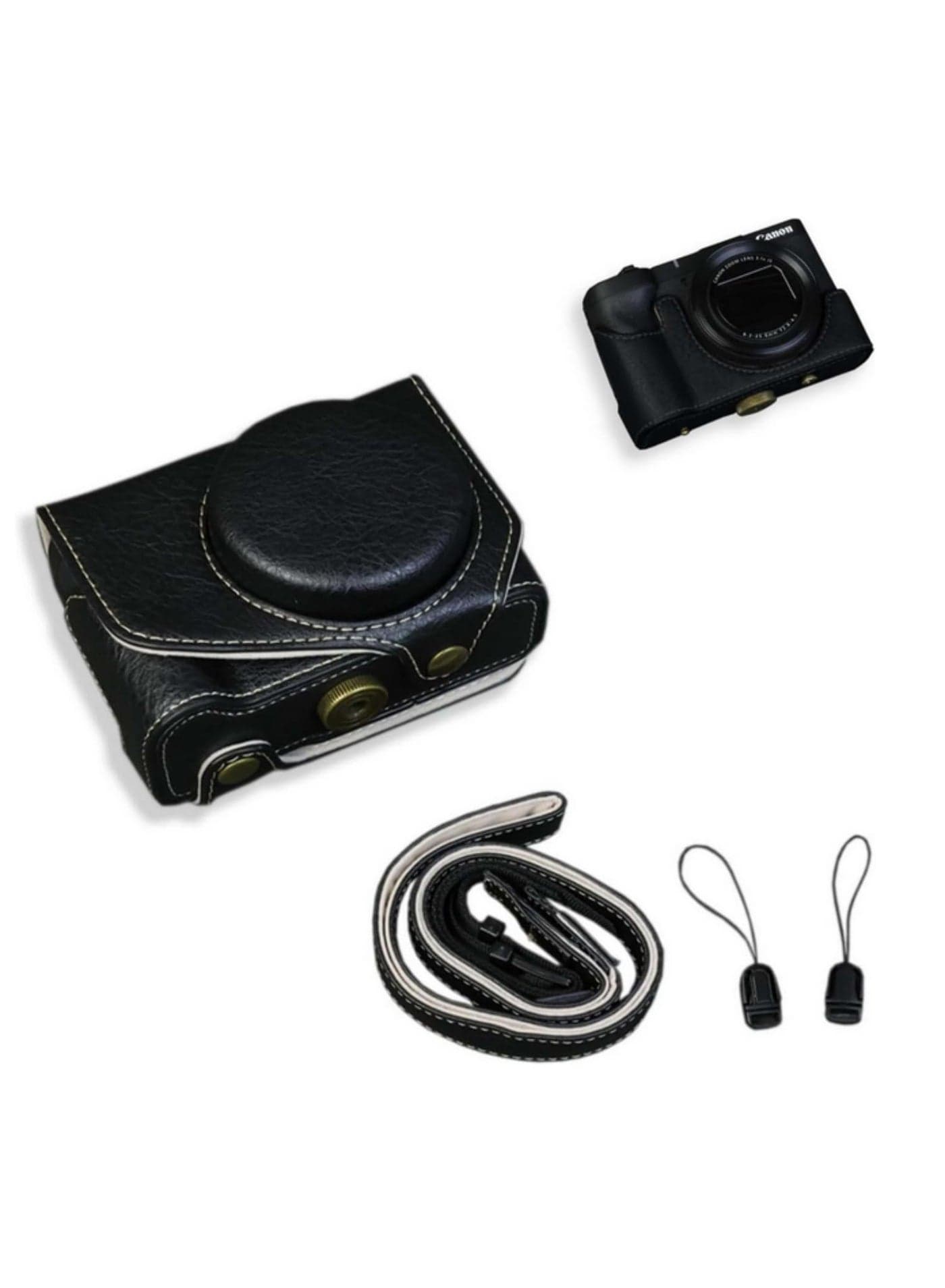 1PCS Leather Camera Bag for Canon PowerShot V1 Full Inclusive Protective Case with Shoulder Strap Half Cover Retro Base Mount Anti Fall Scratchproof Travel Storage Crossbody Bags Black