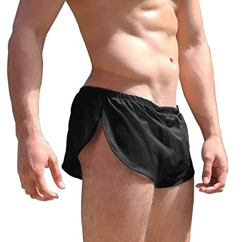 Men's Split Side Short Shorts Sexy Breathable Large Split Sides Mesh Athletic Shorts Black M