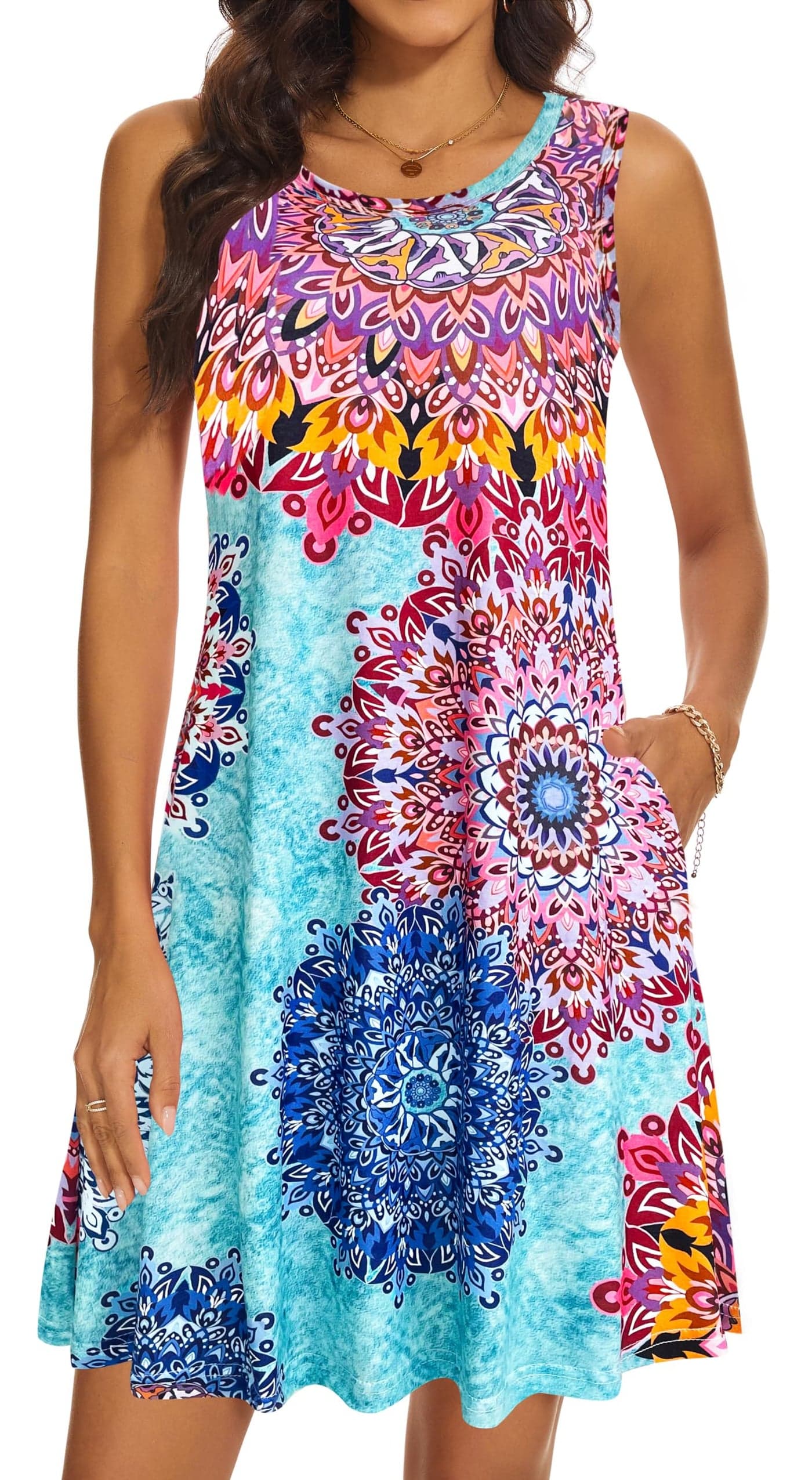 Summer Beach Sundresses for Women Swimsuit Coverup Vacation Swimwear Dresses with Pockets 002-sky Blue X-Large
