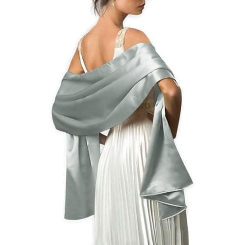 MLMW Silver Shawl Wraps for Women Evening Dresses Satin Formal Shawl Wraps Dressy Extra Long Wedding Party Bridal Shower Baby Shower Birthday
