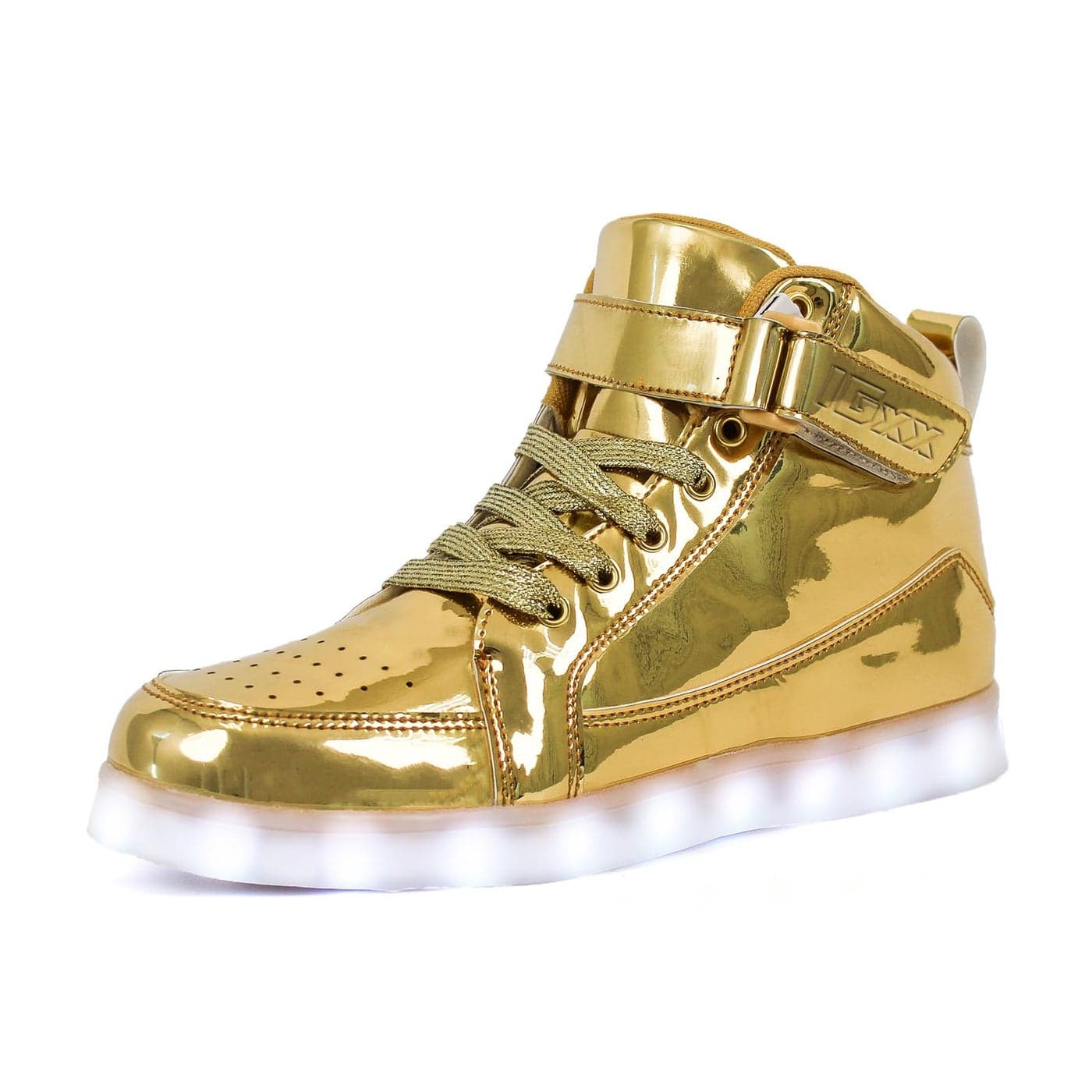IGxx LED Shoes for Kids Light Up Shoes Boys Girls Fashion High Top LED Lights Sneakers Kids Glowing Gold Toddler 85