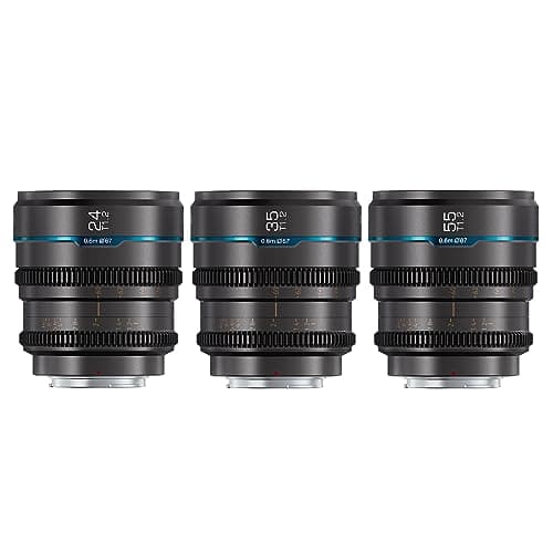 SIRUI Night Walker S35 Manual Focus Cine Lens Set, 24mm, 35mm, 55mm, T1.2 Large Aperture Lens for E Mount Cameras, FX30, ZVE-10, A6500, A6600 (MS-3SEG, Metal Gray)