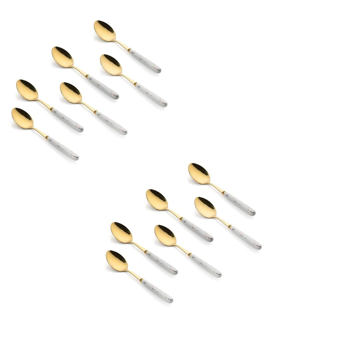 MGeezz Golden Ceramic Spoons Set for Home Kitchen Restaurant Cutlery Dinner Table Bouillon Spoon Oval Edge with Ceramic Handle Tableware Serving Spoons Golden 12 Big Spoons 185cm