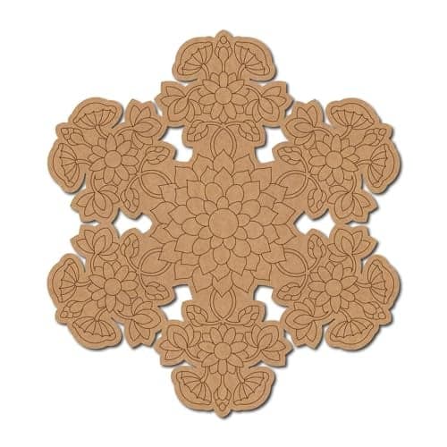 Cliths Pack of 1 Pichwai Mandala Pre-Marked MDF Base Design- 12 Inch | Pre-Marked MDF Boards for Lippan Art | 3mm Thick MDF Base for Painting and Craft