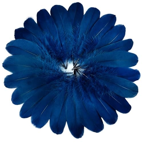 FeelfunFeather 120pcs Navy Blue Goose Feathers 68 Inch 1520cm Decorative Natural Goose Nagoire Feather Bulk for DIY Crafts Cosplay Wedding Party Christmas Halloween Home Decoration