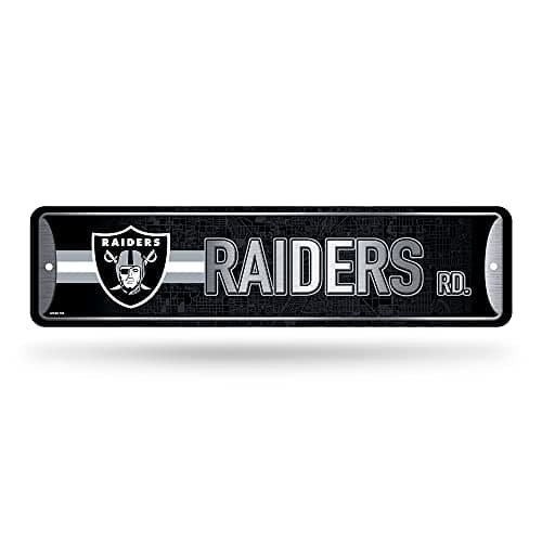 Rico Industries NFL Las Vegas Raiders Home Décor Metal Street Sign (4" x 15") - Great for Home, Office, Bedroom, & Man Cave - Made,Silver