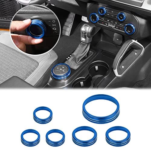 JWWY Air Conditioner Headlight Switch Knob 4WD Wheel Drive Trailer Gear Switch Knob Cover for 2021-2025+ Ford Bronco Accessories Aluminum Alloy 6PCS Blue(Don't fit Bronco Sport)
