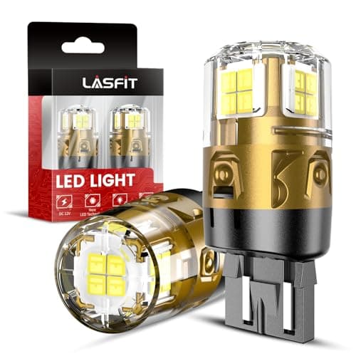 LASFIT 7443 7440 LED Bulbs Reverse Backup Light, 7444 7444na White T20 Daytime Running DRL Parking Lamp L-7440 W21W WY21W 6000K for Automotive Replacement, Plug and Play, Pack of 2