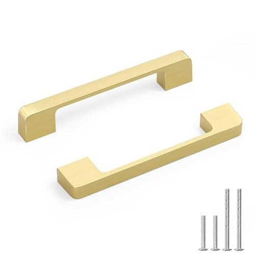 Rergy Cabinet Pulls Kitchen Handles for Cabinets, 10Pack Gold 5inch Hole Center, Square Drawer Hardware Zinc Alloy Dresser Handle for Cupboard
