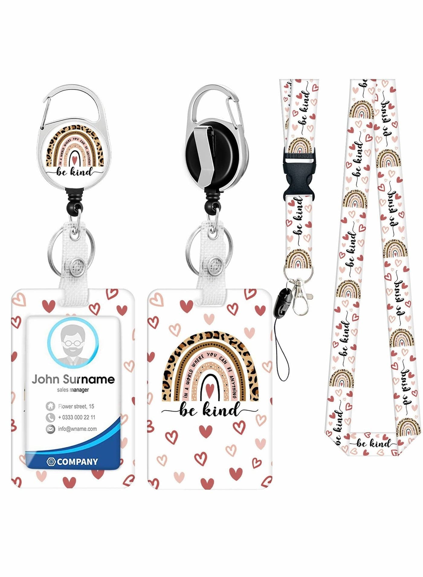 ID Badge Holder with Lanyard Fashionable Card Holders Retractable Lanyards Leopard Name Tag Vertical Protector Bage Clips for Nurse Nursing Doctor Medical Student
