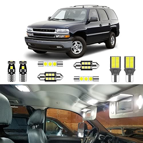 LIGHSTA 20PCS White LED Interior Light Kit Package for Chevrolet Chevy Tahoe/Suburban, GMC Yukon 2000 2001 2002 2003 2004 2005 2006 + Side Mirror Puddle Lights + License Plate Lights and Install Tool
