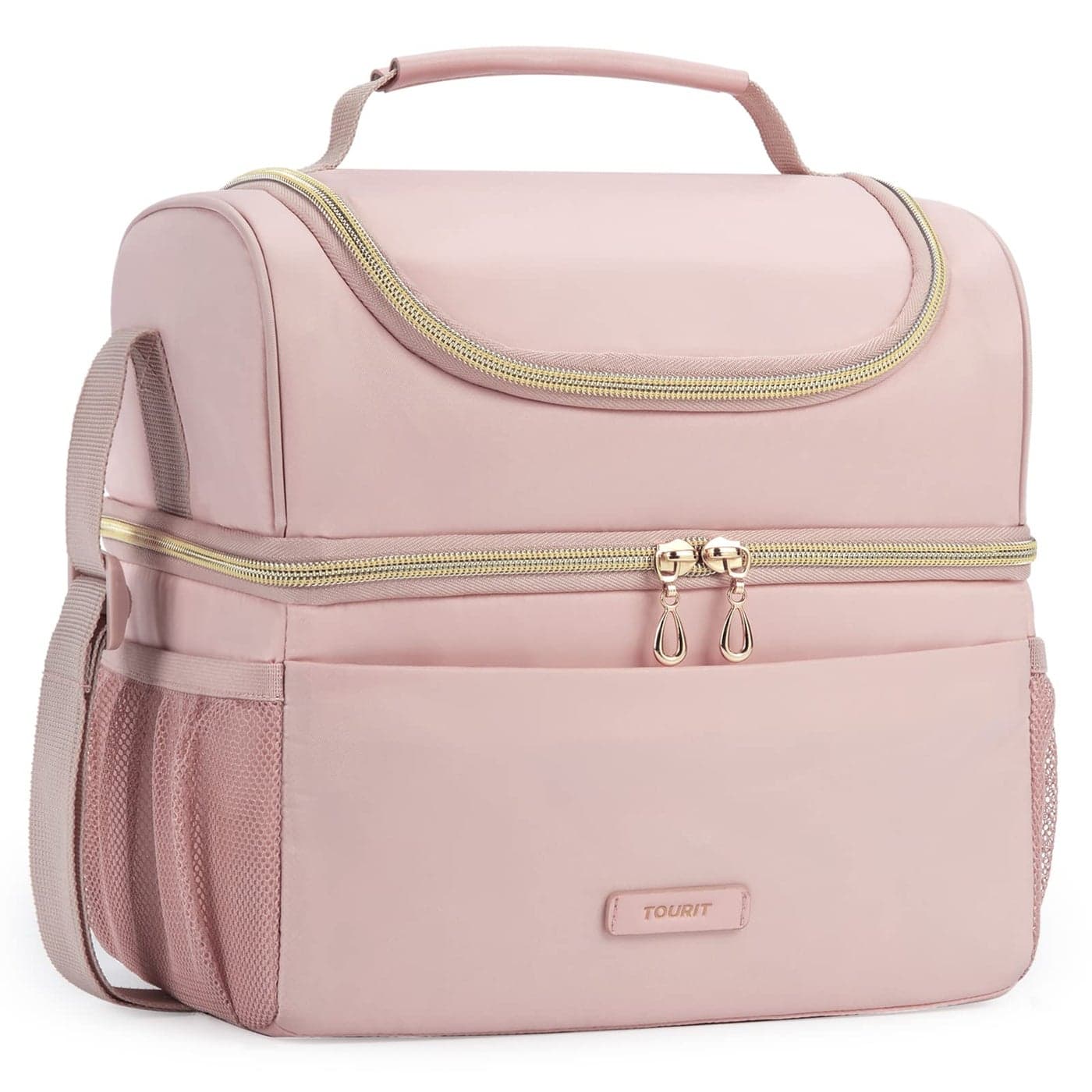 TOURIT Insulated Lunch Bag with Dual Compartment, Leakproof Cooler Tote for Work Office Picnic, Thermal Food Container Pink
