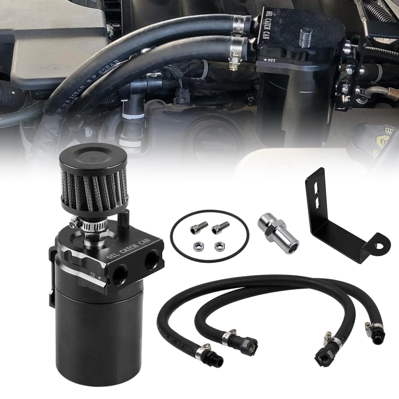 RYANSTAR RACING Oil Catch Can Air Oil Separator with Air Filter Compatible with Chevy Silverado 1500 GMC Sierra 1500 20142018 Chevy Tahoe Suburban GMC Yukon 20152020