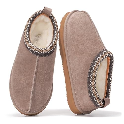 Project Cloud Genuine Leather Womens Slippers with Genuine Australian Shearling Fur Lining Slippers for Women - Non-Slip EVA with Memory Foam Fuzzy Slippers Women Footwear (Nerita, Taupe, 5.5)