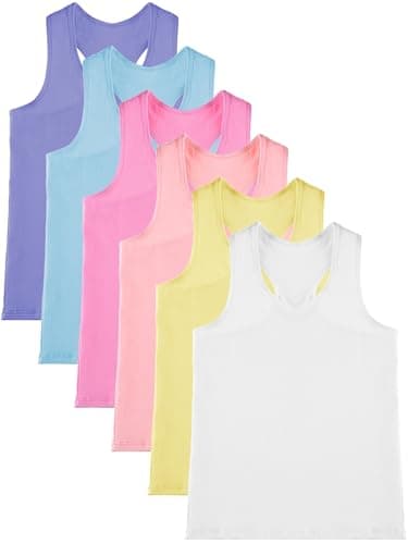 Geyoga 6 Pieces Girls Dance Tank Top Sleeveless Cami Racerback Crop Camisole Outfit for Ballet Athletic78 YearsMacaron Color