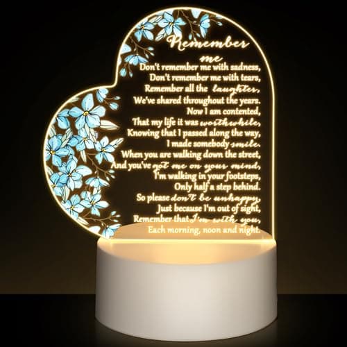 Coume Memorial Gift Night Light Clear Crystal Acrylic Heart Sympathy Gifts Sign LED Light Remembrance Bereavement Decor Condolence Present for Loss of Loved One(Blue Forget Me Not Flower Style)