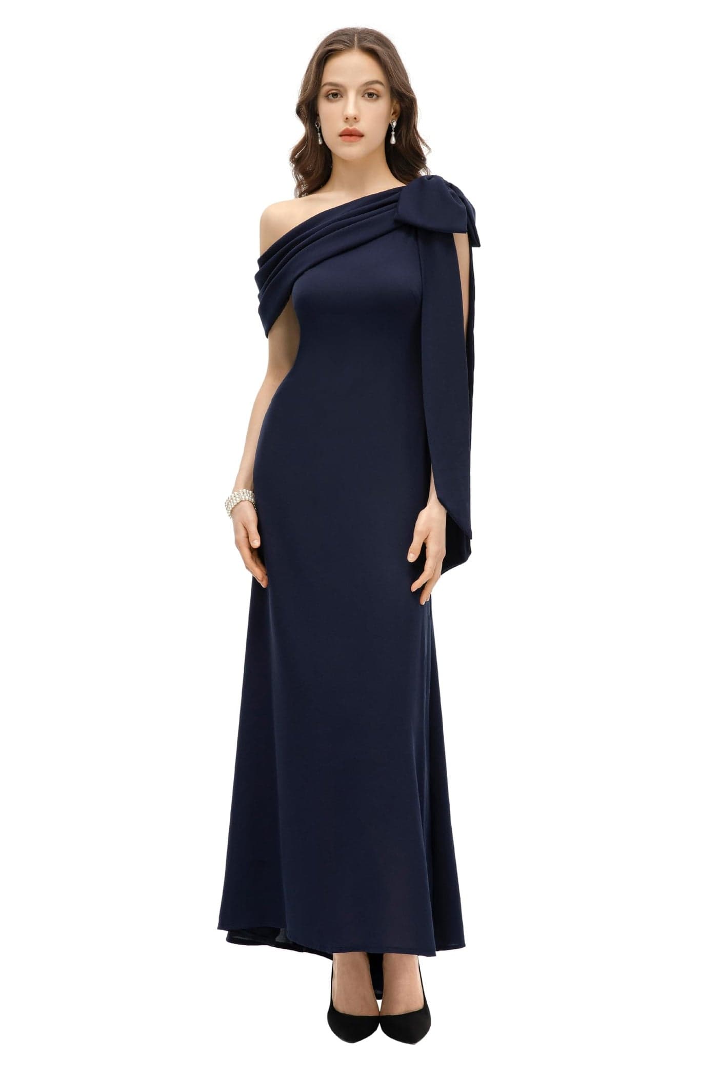 BABEYOND Formal Dress for Women - Navy Prom Dress One Shoulder Evening Dresses Cocktail Party Dress for Wedding Guest