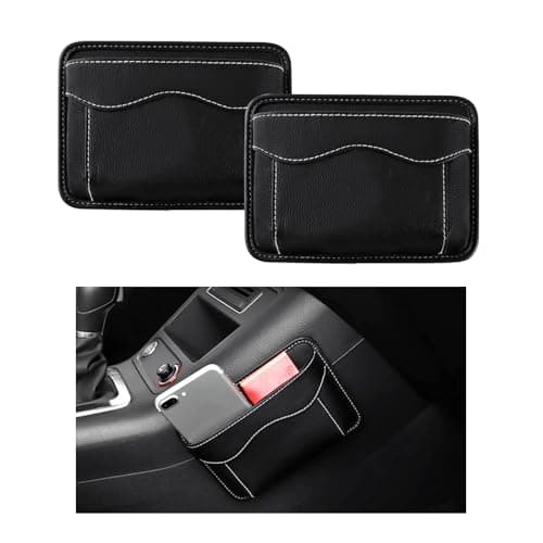 povtii 2 PCS Car Seat Side Pocket Organizer PU Leather Cell Phone Sunglasses Storage Pocket Mini Seat Gap Filler Pouch for Auto Seat Door Window Console Interior Car Accessories Black