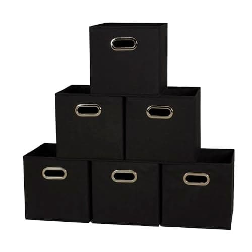 Household Essentials 801 Foldable Fabric Storage Bins Set of 6 Cubby Cubes With Handles Black
