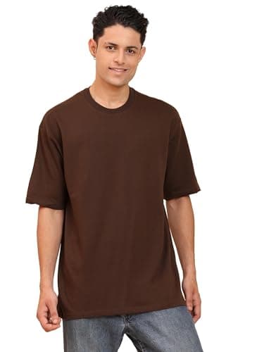 ENCIGER Men's Oversized T-Shirt 100% Cotton Plain Solid Casual Tee (Brown, M)