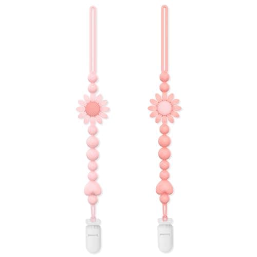 Pacifier Clip, 2 Pack Silicone Pacifier Clip with One Piece Design for Newborn Boys and Girls, Floral Patterns Pacifier Holder Clip Fits for Most Pacifier, Baby Shower and Baby Gift
