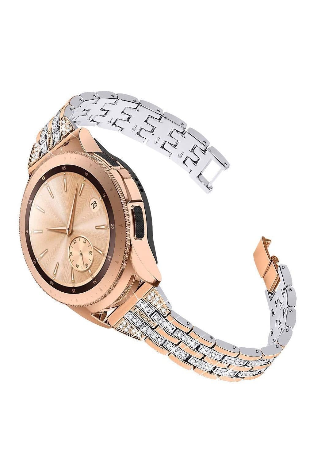 Women Girls Stylish Band for Samsung Galaxy Watch(42mm)/Galaxy Watch3(41mm)/Active/2(40mm)/(44mm)/Ticwatch 2, Stainless Steel 20mm Jewelry Watch Strap Wrist Rhinestones Bracelet