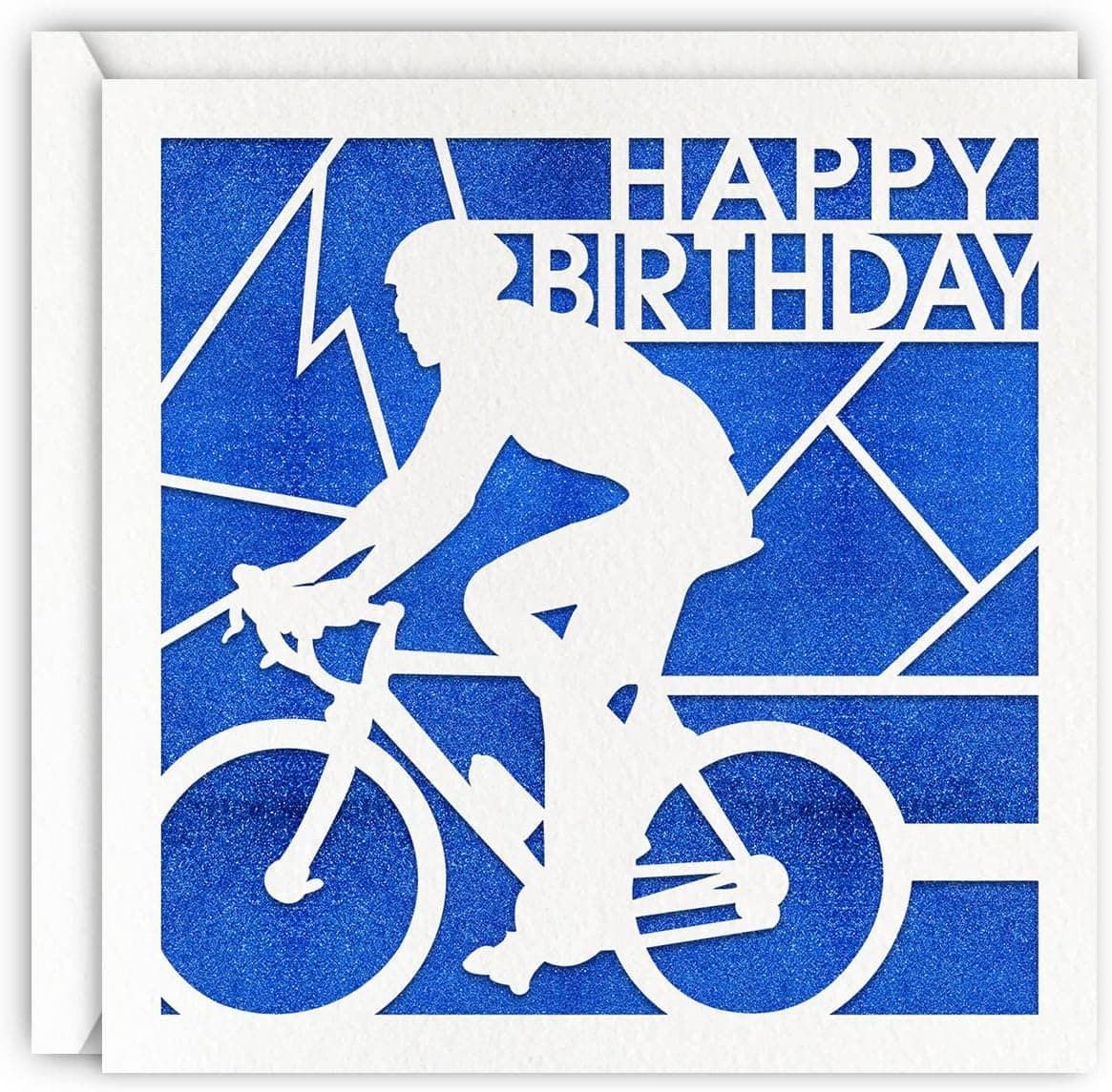 MAGJUCHE Blue Bicycle Racer Birthday Card Glitter Laser Cut Greeting Card For Boys Men