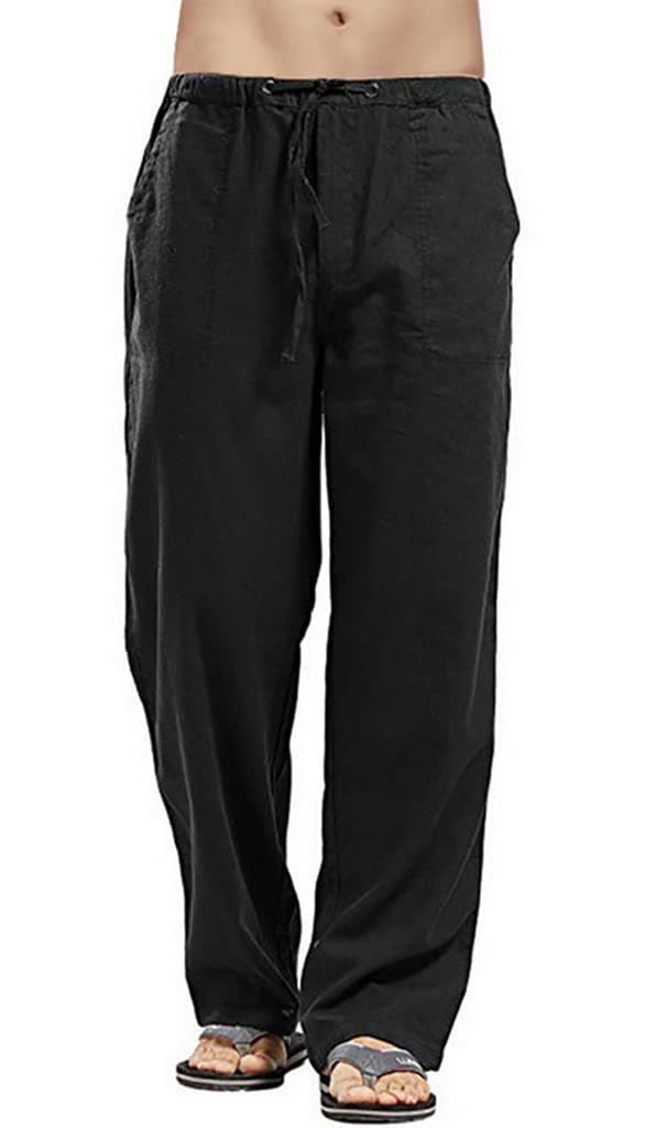 utcoco Qiuse Mens Casual Loose Fit StraightLegs Stretchy Waist Beach Pants XXLarge Black