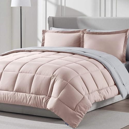 Nestl 7 Piece Queen Comforter Set – Blush Pink Reversible Bed in a Bag – Complete Queen Size Bedding Set with Sheets, Pillowcases and Shams