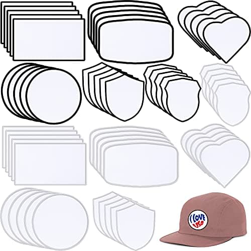 60 Pcs Sublimation Patches Fabric 6 Shapes Iron On Blank Patches Repair Embroidery for DIY Crafts Hats Caps Shirts Shoes Jeans Bags Backpack Uniforms Supplies, Black and White Frame