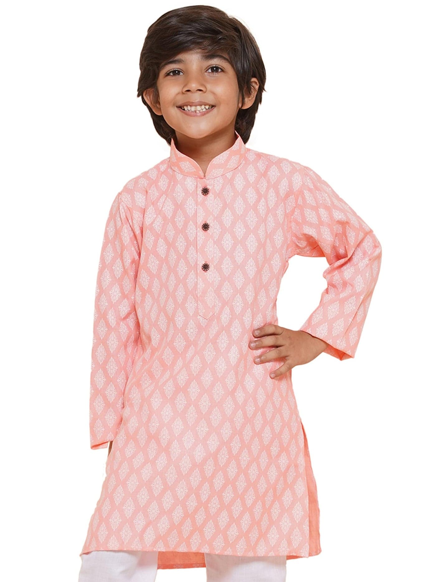 AJ DEZINES Boys Cotton Regular Fit Ethnic Wear Printed Pink Kurta (Only Kurta) (DUP_KURTA-K-3047-PINK-10), 10-11 Years