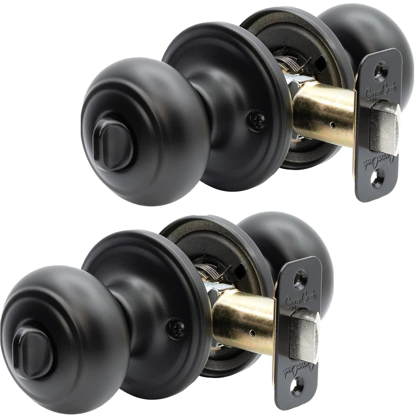 Copper Creek Colonial Privacy Interior Door Knob ANSI Grade3 Certified Modern Heavy Duty Handle Easy Install and Reversible for Bedroom Bathroom and Closets Matte Black 2 Pack