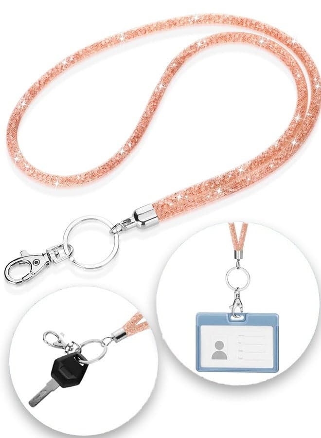 Bling Crystal Lanyard, Office Neck Strap with Metal Clasp & Keyring, Rhinestones Lanyard Keychain for Women, ID Card, Keys Strap