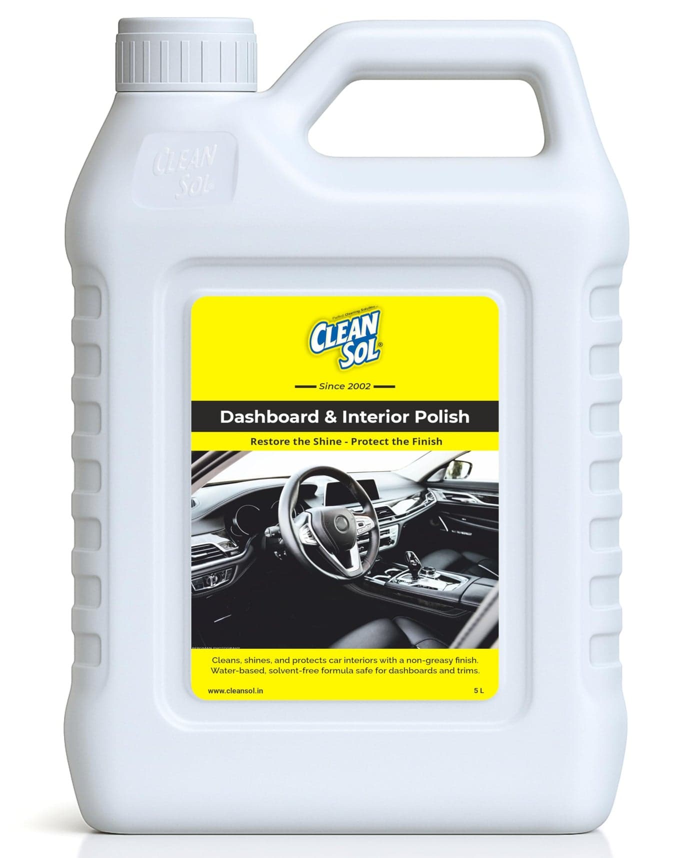 Cleansol Dashboard Polish for Car Interior & Motorbike - 5 Litre | Shine & Protection for Plastic, Vinyl, Leather & Rubber | Cleaner & Restorer | Long-Lasting Gloss & UV Protection