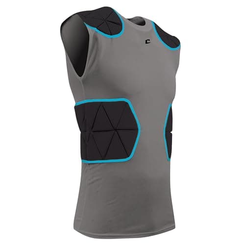 Champro Men's Standard Tri-Flex Compression Shirt with Integrated Pads Cushion System, Charcoal, Black Inset, Large