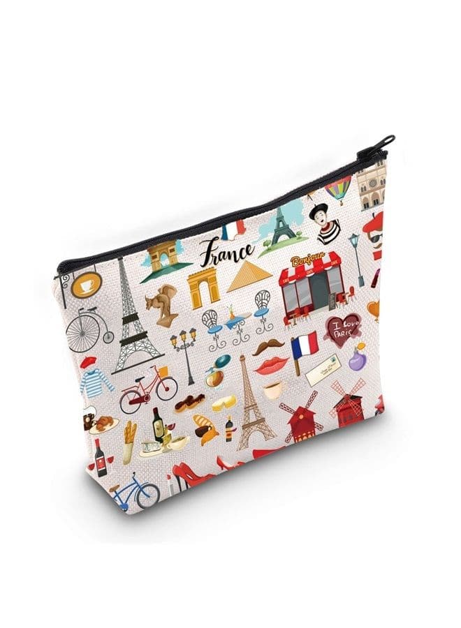 France Travel Culture Gift French Theme Travel Pouch Bag Paris Landmarks Gift French Souvenir Gift (France)