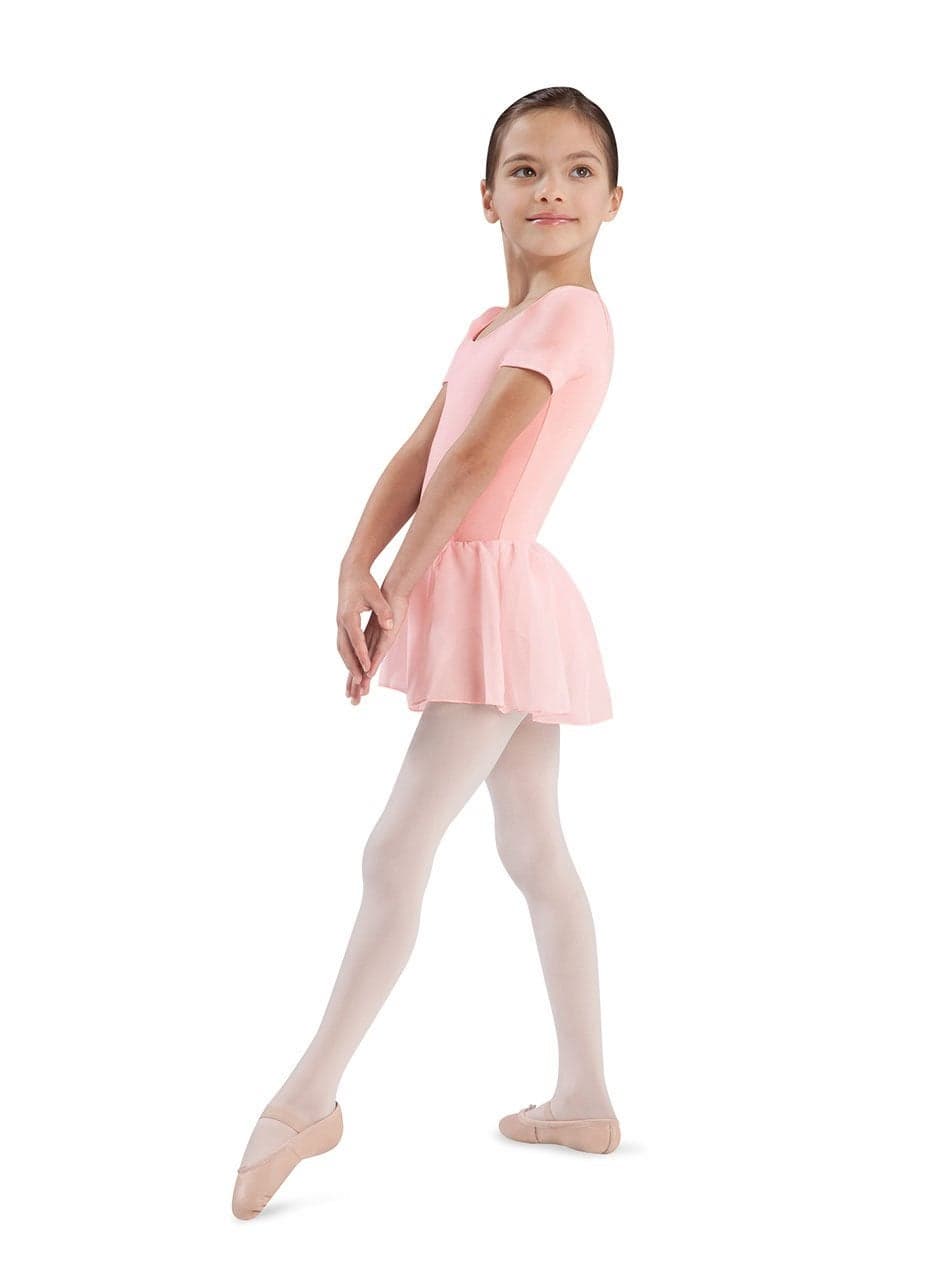 Bloch girls Tiffany short sleeve leotard with skirt, Light Pink, Size 4-6 US