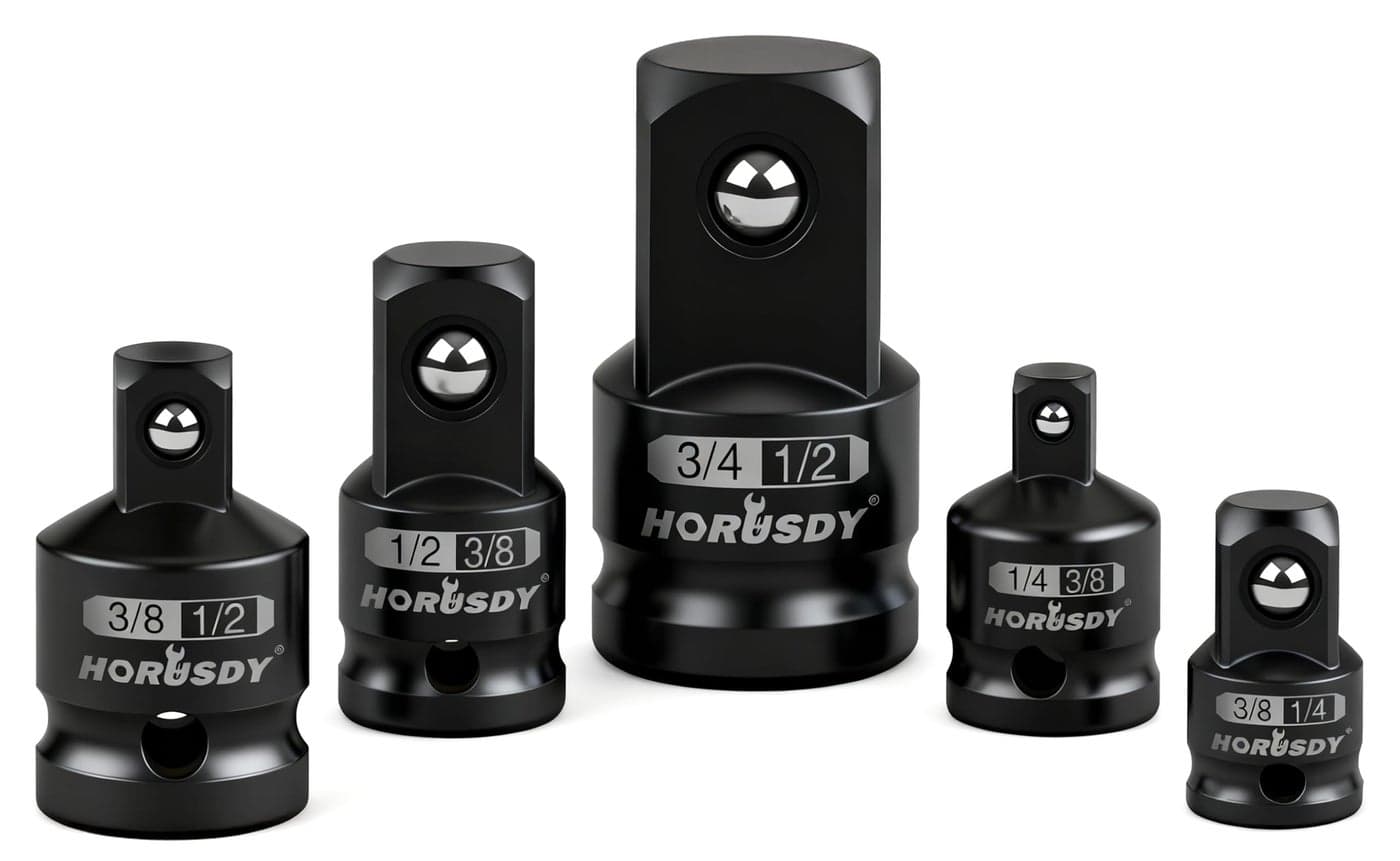 HORUSDY 5Piece Impact Socket Adapter and Reducer Set 14Inch Hex Shank Socket to Drill Adapter 14 38 and 12 Impact Driver Adapter for Power Drill Impact Driver