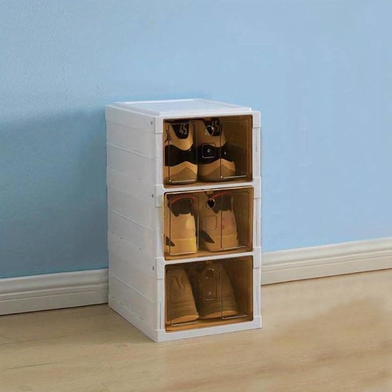 Kuber Industries 3 Layer Shoe Box for StorageMultiPurpose Plastic Shoe RackInstallation Free Shoe OrganizerWhite