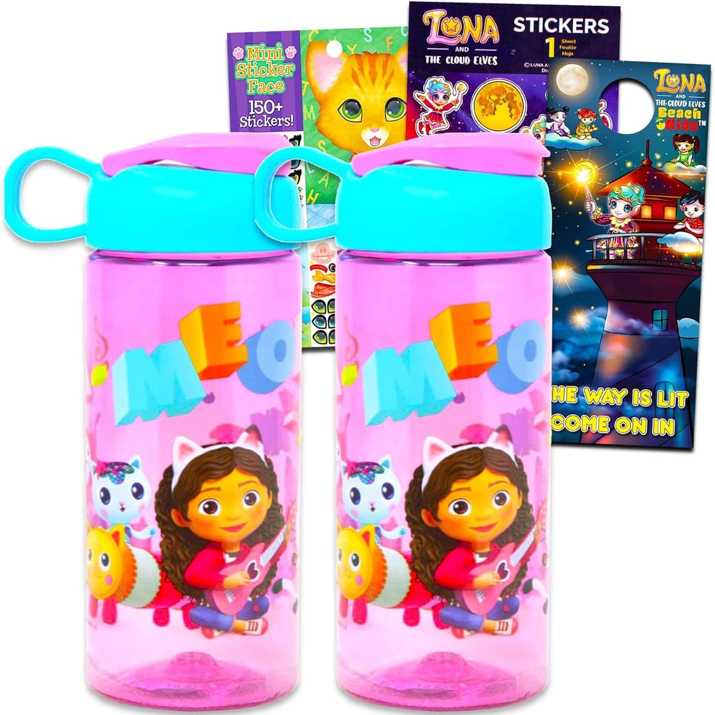Gabbys Dollhouse Water Bottle for Girls Set 2 Pc Gabbys Dollhouse Supplies Bundle with 165 Oz Gabbys Dollhouse Water Bottle Sticker Activity Book More Gabbys Dollhouse Water Bottle for Kids