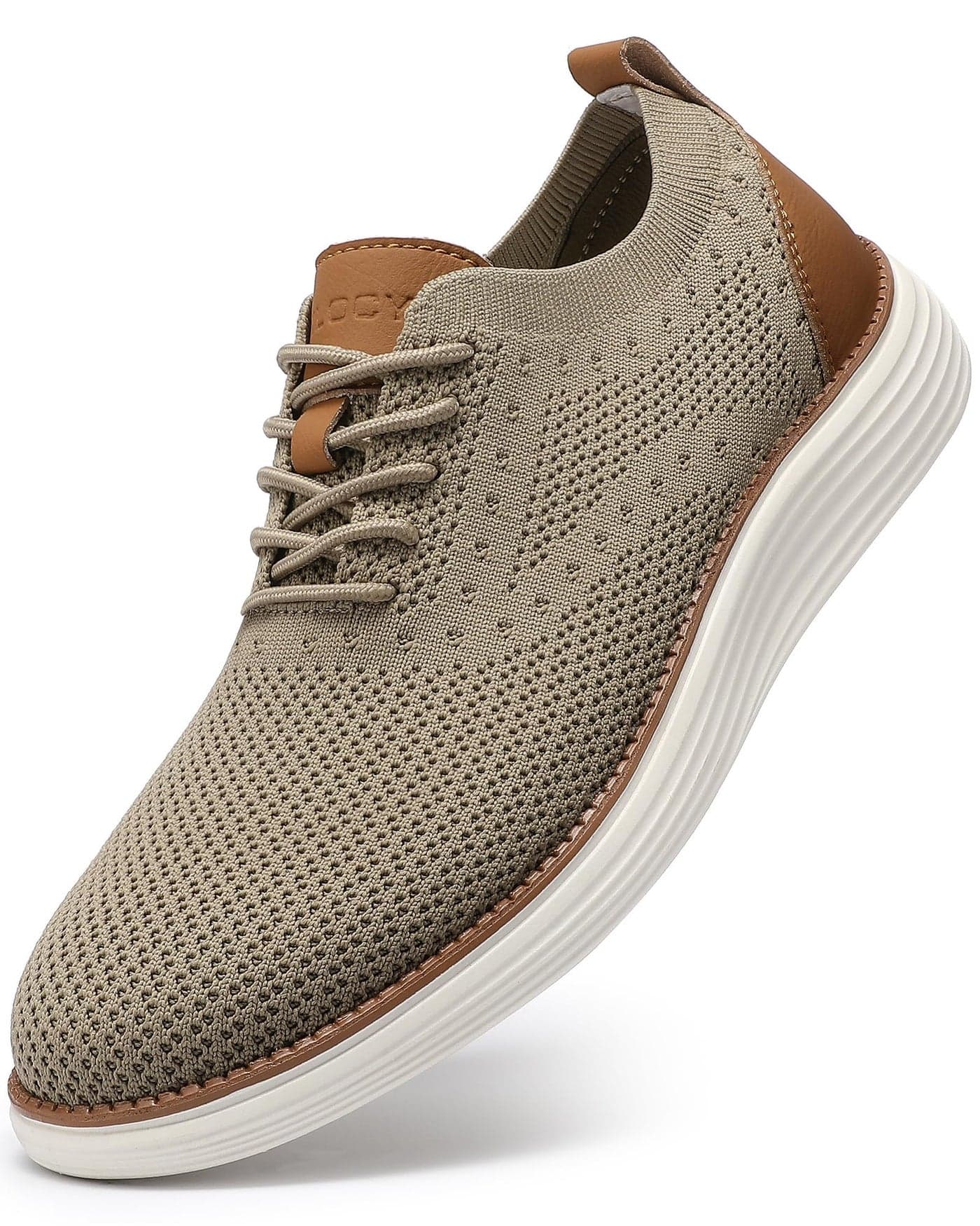 VILOCY Mens Casual Dress Sneakers Oxfords Business Shoes Lace Up Lightweight Comfortable Breathable Walking Knit Mesh Fashion Sneakers Tennis KhakiEU43