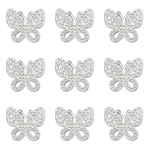 30PCS Alloy Rhinestone Butterfly Embellishment Stickers Silver