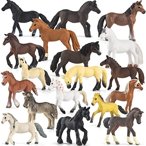 Divwa 18 Pcs Plastic Miniature Realistic Pony Horse Toy Figurine Farm Animal Toy Gift for Boy Girl Premium Horse Party Favor Decoration Cake Topper Birthday Pinata