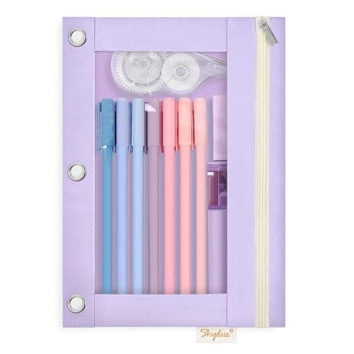 SKYDUE 3 Ring Pencil Pouch for Binder Zipper Binder Pencil Pouch with 3 Pockets and Mesh Window Durable Organizer for School Supplies Cables Earbuds Makeup